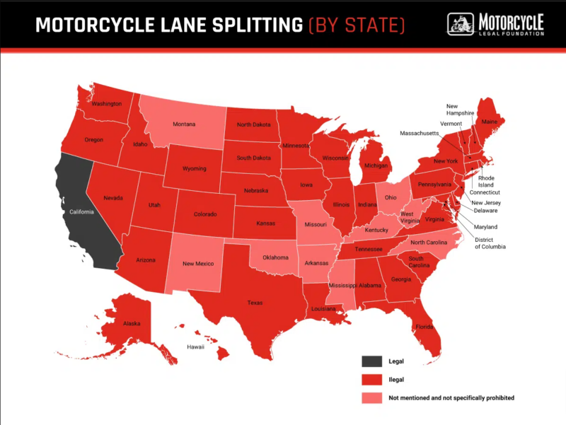 motorcycle lane splitting by state